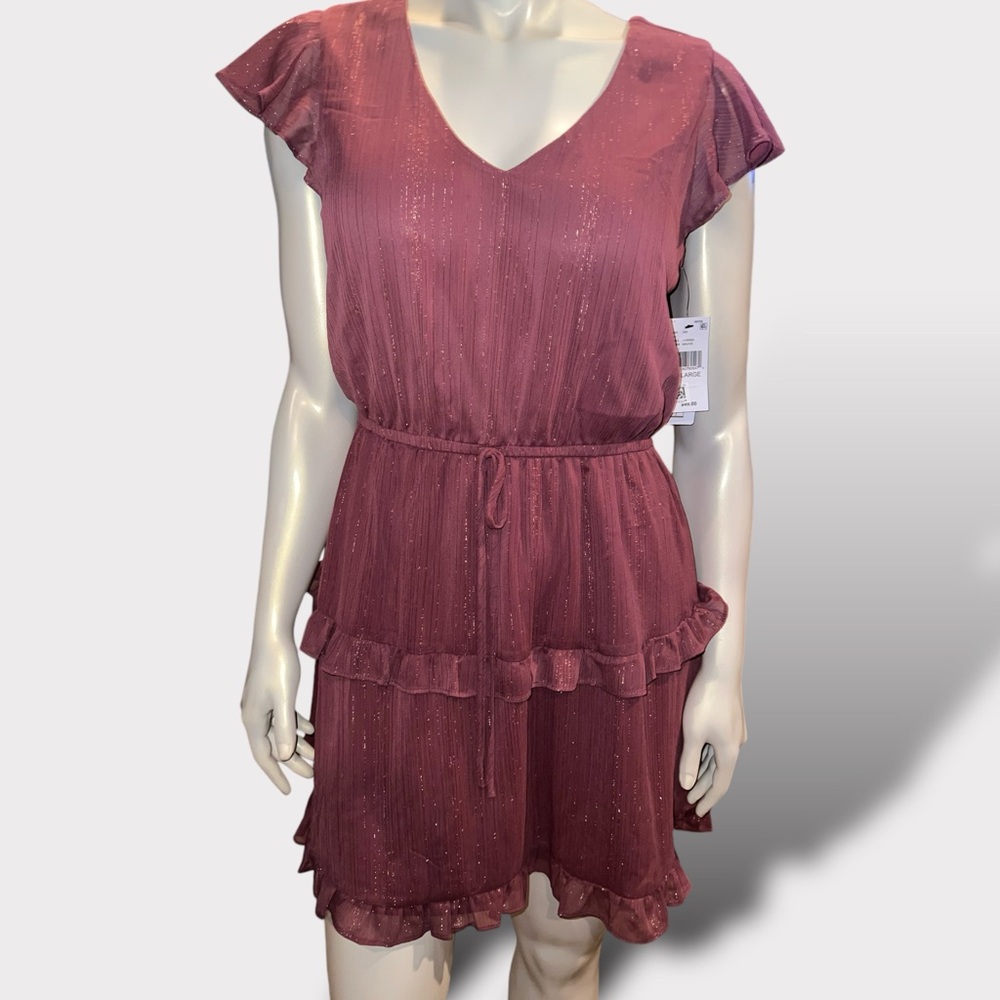 BCX Metallic Mauve Tiered Mini Dress **NWT**